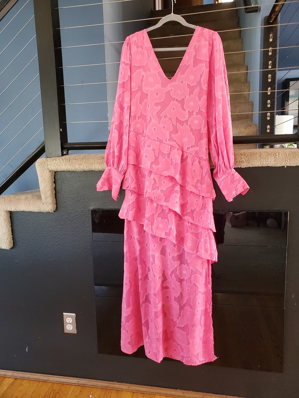 Vivid Pink Tiered V-Neck Maxi Dress